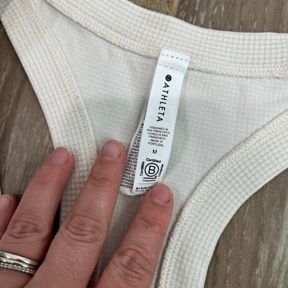 Athleta Momentum Seamless Racerback Tank Ribbed Shimmer Gold Active Top Sz M - Picture 5 of 7